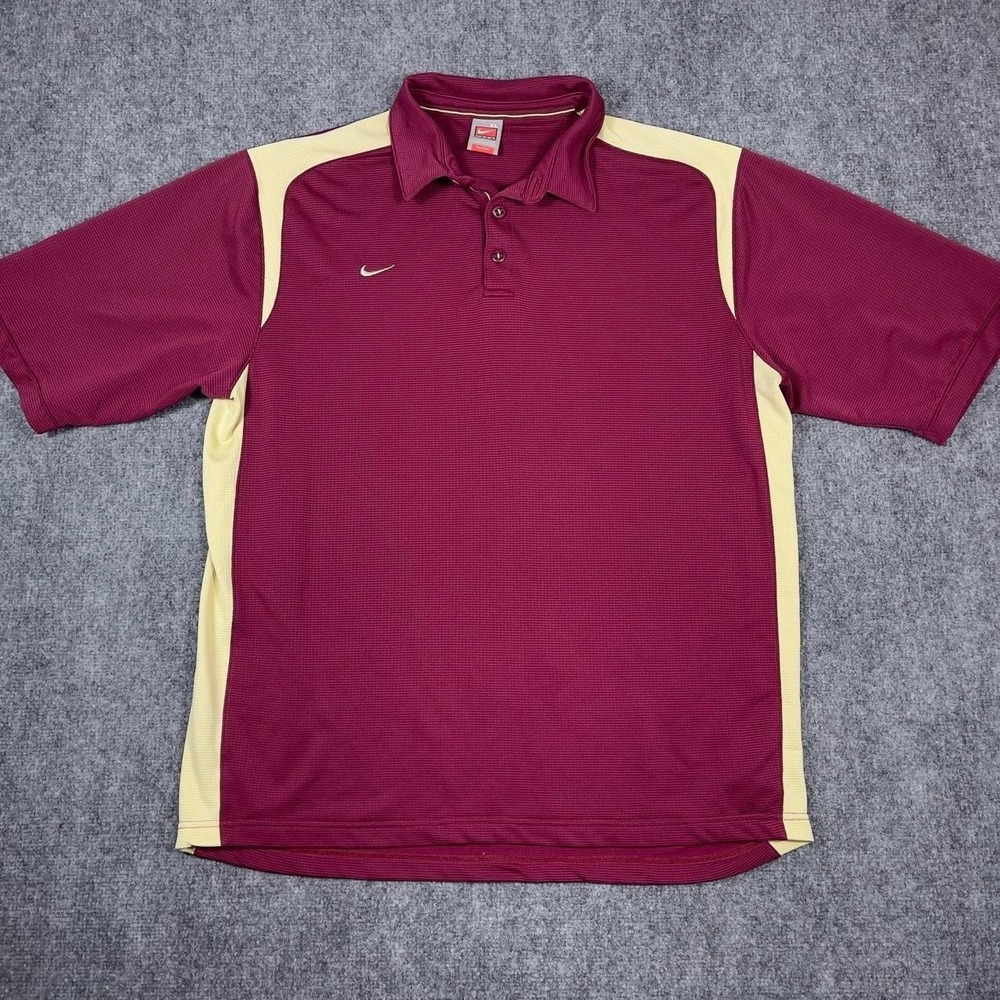 Nike Polo FSU Seminoles Shirt Mens XL Maroon Cream Nike Fit Dry Short Sleeve